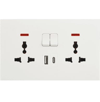 VIRAGO Multy Twin 1Pole Switched Socket Outlet with Indicator with Type-A + Type-C USB Charger Outlet White