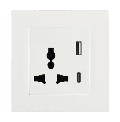 VIRAGO Multy Single 1Pole Switched Socket Outlet with Type-A + Type-C USB Charger Outlet White